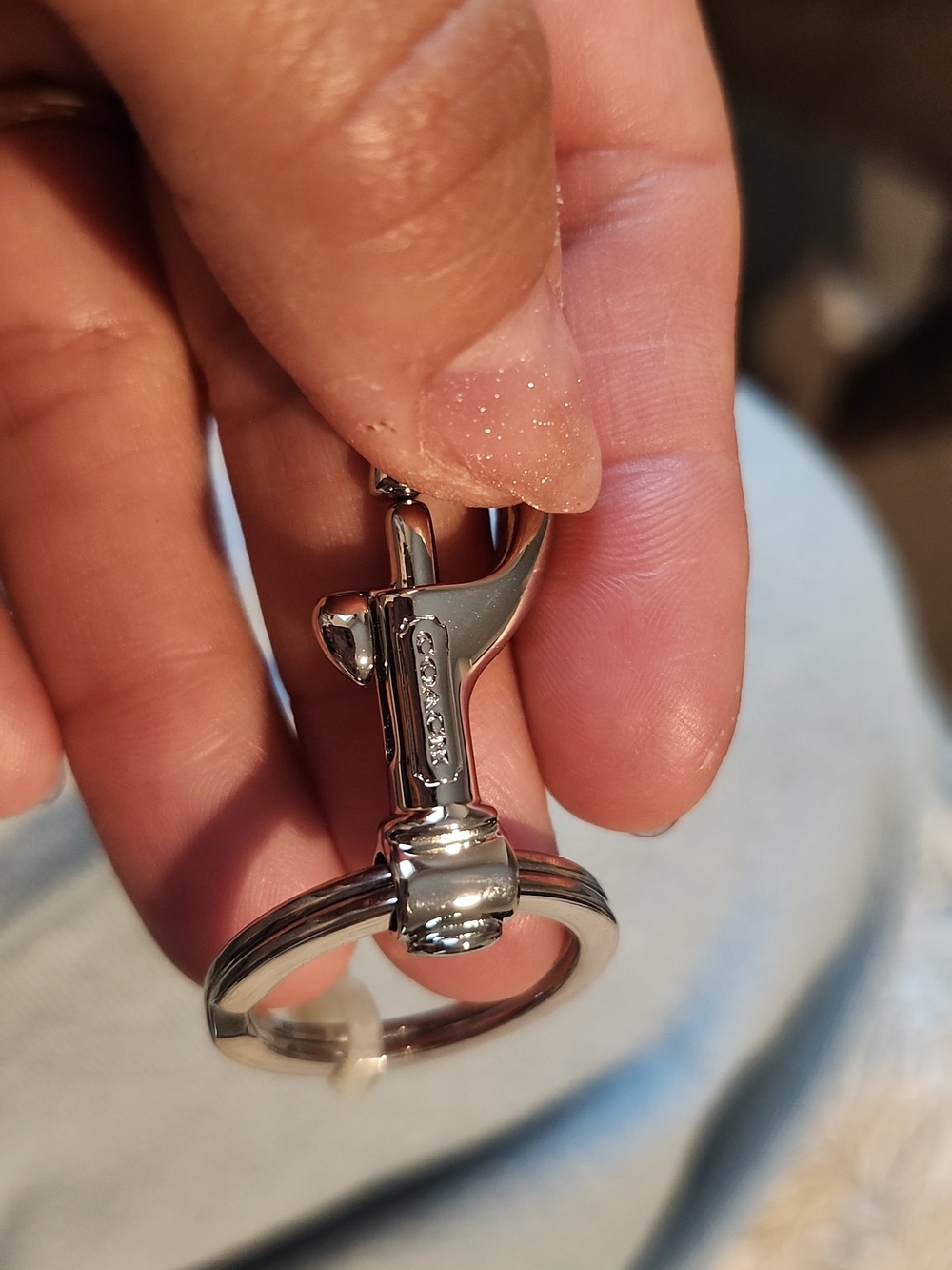 Coach Silver Men’s Key Ring with Polished Metal Finish